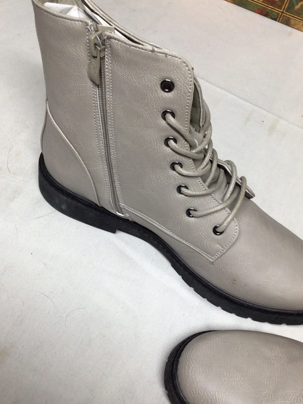 Wanted Light Gray Lace-Up Chukka Boots with Side Zipper